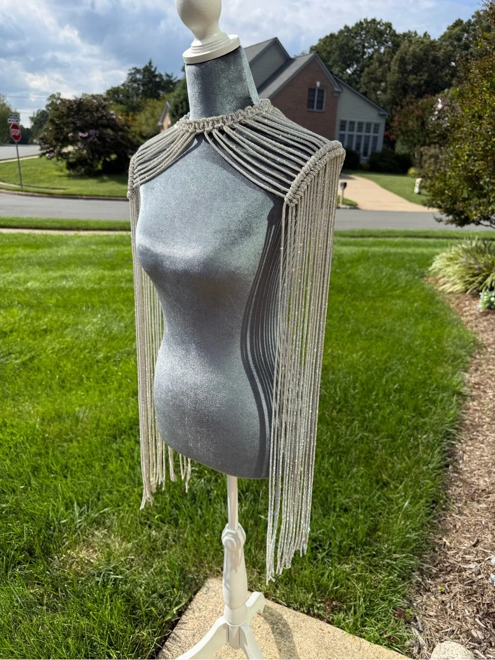 Crystal Fringe Statement Collar Cape - Silver Sparkly Stunning!